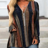 V-Neck Zip Vintage Long Sleeve Top