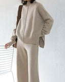 Fashion Elegant Sweater Wide Leg Pants Suit