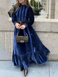 Patchwork Ruffled Velvet Long Sleeve Dress