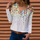 V-Neck Vintage Print Long Sleeve T-Shirt