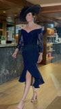 Elegant Navy Lace Midi Dress