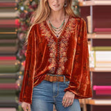 Gold Velvet Printed Casual Top