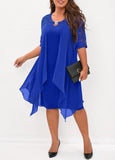 Royal Blue Plus Size Lace Stitching Dress