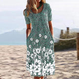 Casual Round Neck Vintage Floral Short Sleeve Dress