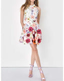 Floral neckline backless crossover dress