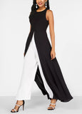 Black Contrast Round Neck Sleeveless Jumpsuit