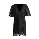 Lace Trim Embroidered Cutout Dress