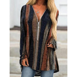 V-Neck Zip Vintage Long Sleeve Top