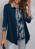 Asymmetric Hem Shirt Collar Dark Blue Blouse