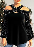 Off-Shoulder Sequined Solid T-Shirt