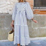 Striped Print Puff Sleeve Dress