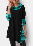 Plaid Long Sleeve Asymmetric Hem Lapel Top