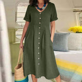 Solid Color Loose High Waist Cotton Linen Dress