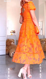 Orange Lace V Neck Dress