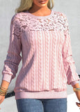 Lace Patchwork Pink Round Neck Long Sleeve Sweatshirt