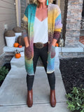 Knitted Sweater Loose Rainbow Cardigan