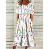 Trendy Floral Round Neck Midi Dress