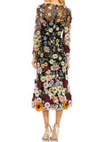 Floral Embroidered Long Sleeve Party Midi Dress