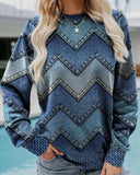 Blue Digital Print Crew Neck Sweatshirt