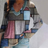 Color Block Patchwork Print Long Sleeve Top