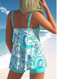 Cyan Tribal Print Wide Strap Tankini Set