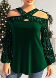 Off-Shoulder Sequined Solid T-Shirt