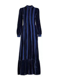 Patchwork Ruffled Velvet Long Sleeve Dress