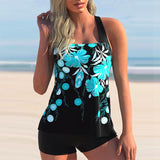 Colorful Print Black Wide Strap Tankini Set