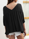 V-Neck Loose Casual Pleated Short Sleeve Top