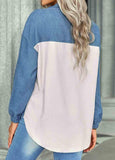 Dusty Blue Button Long Sleeve Shirt Collar Blouse