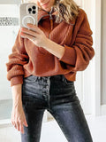 Solid Zipper Up Fashion Casual Sweater