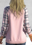 Tartan Print Dusty Pink V Neck Sweatshirt