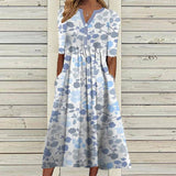 Blue Short Sleeve Floral Print Dress