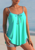 Striped Bowknot Spaghetti Strap Tankini Set