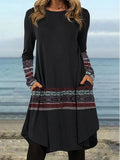 V-Neck Long Sleeve Ethnic Retro Dress