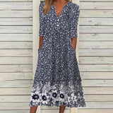 Trendy Print V-Neck Button Short Sleeve Dress