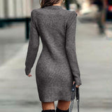 Long Sleeve Round Neck Deep Plain Sweater Dress