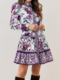 Purple Long Sleeve Print Mini Dress