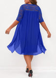 Royal Blue Plus Size Lace Stitching Dress