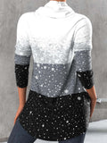 Snowflake Print Grey Cowl Neck Long Sleeve Sweatshirt