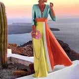 Youthful 3/4 Sleeve V-Neck Maxi Dress