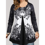 Plus Size Round Neck Printed Pullover Sweatshirt