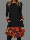 V-Neck Long Sleeve Ethnic Retro Dress