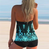 Colorful Print Black Wide Strap Tankini Set