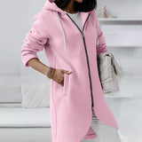 Pink Zip Hooded Long Fleece Sweatshirt