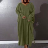 Basic Solid Color Plus Size Casual Maxi Dress