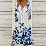 Casual Loose blue Print Hlaf Sleeve Dress