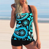 Colorful Print Black Wide Strap Tankini Set