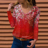 V-Neck Vintage Print Long Sleeve T-Shirt