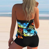 Colorful Print Black Wide Strap Tankini Set